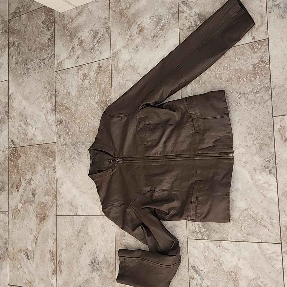 JOIE REAL LEATHER ZIP FRONT LINED BROWN JACKET EUC SIZE SMALL